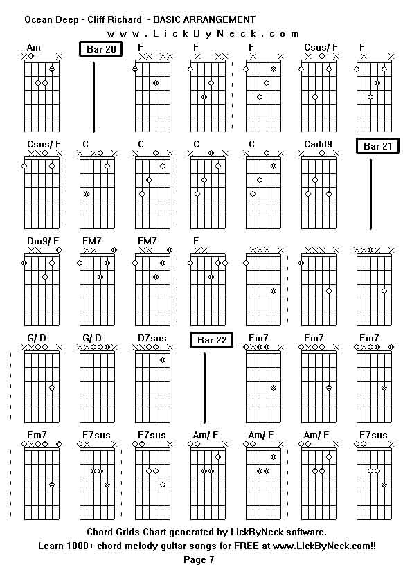 Chord Grids Chart of chord melody fingerstyle guitar song-Ocean Deep - Cliff Richard  - BASIC ARRANGEMENT,generated by LickByNeck software.